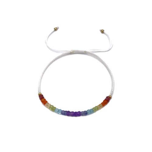 Shambala Armband Chakra, zur Hälfte aus Nylon Schnur geflochten, Bandfarbe weiß - Draufsicht