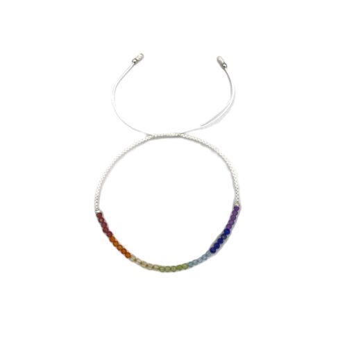 Shambala Armband Chakra, zur Hälfte aus Nylon Schnur geflochten, Bandfarbe weiß - Draufsicht