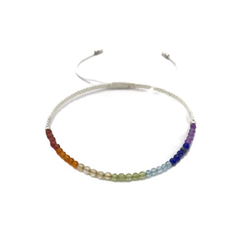 Shambala Armband Chakra, zur Hälfte aus Nylon Schnur geflochten, Bandfarbe weiß - Frontsicht