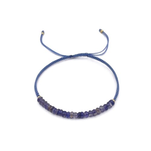 Shambala Armband Iolith zur Hälfte aus Nylon Schnur geflochten, Bandfarbe jeansblau - Draufsicht