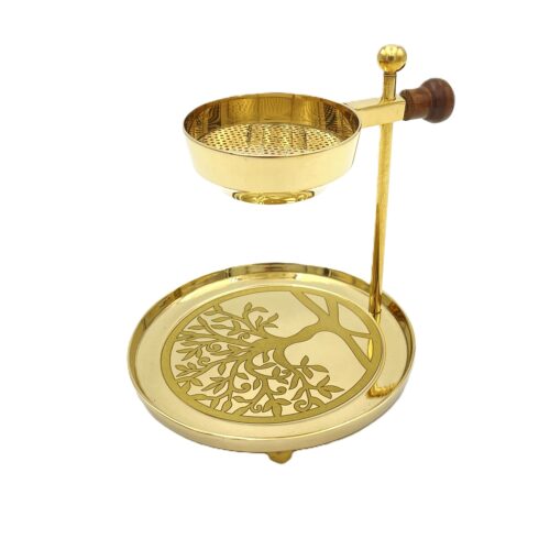 Räuchergefäss mit Sieb verstellbar aus Messing Motiv Lebensbaum