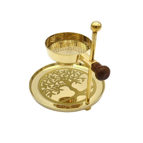 Räuchergefäss mit Sieb verstellbar aus Messing Motiv Lebensbaum