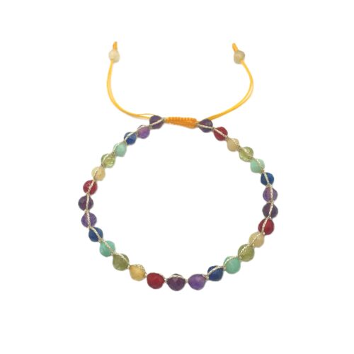 Chakra Armband mit echten Steinen in Silberfaden eingeflochten